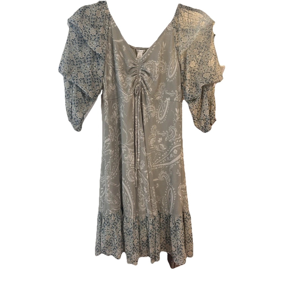 Women's Ruffle Dress XS Green Boho Fairy Y2K Cottage Core Baby doll Mixed Print - Picture 7 of 10